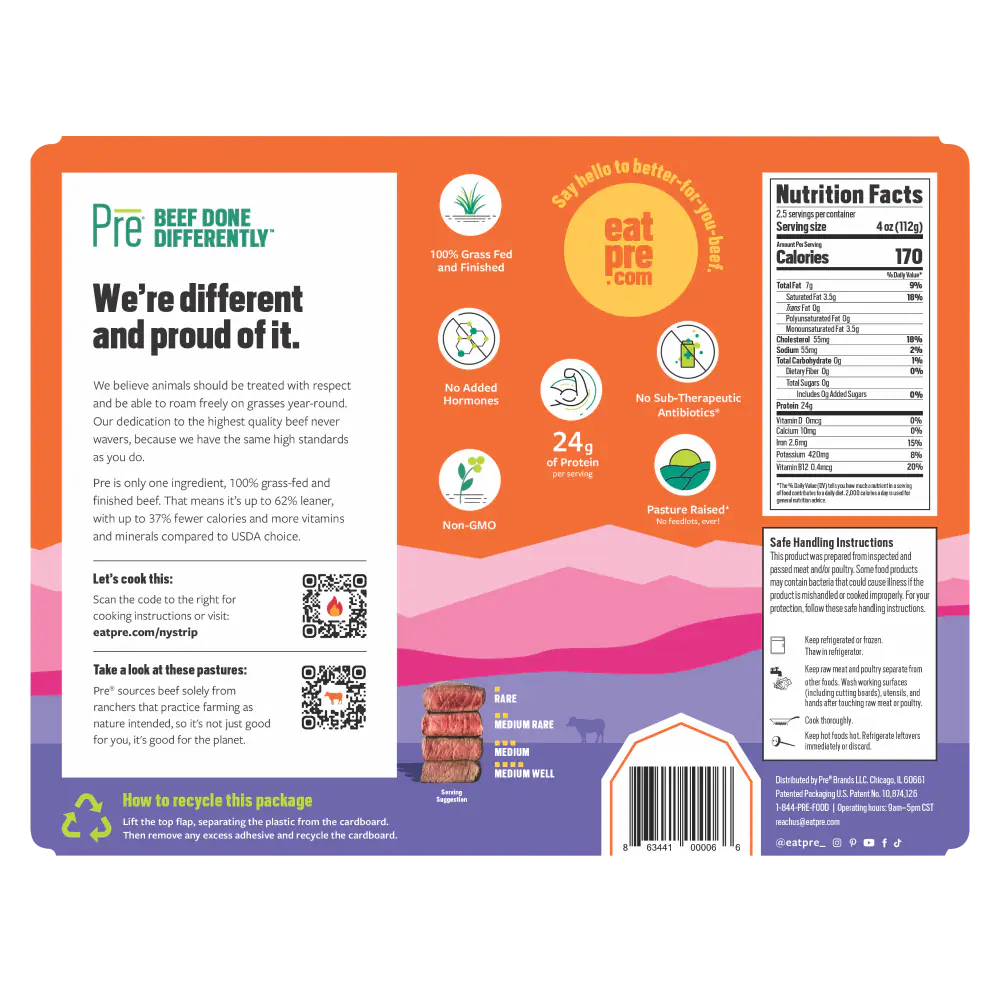 Pre® 100% Grass-Fed & Finished Beef New York Strip Steak — product image 3