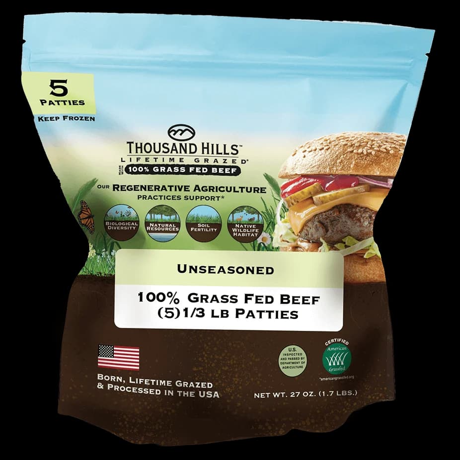 Thousand Hills Lifetime Grazed Unseasoned 100% Grass Fed Beef Patties 5 Pack — product image 2
