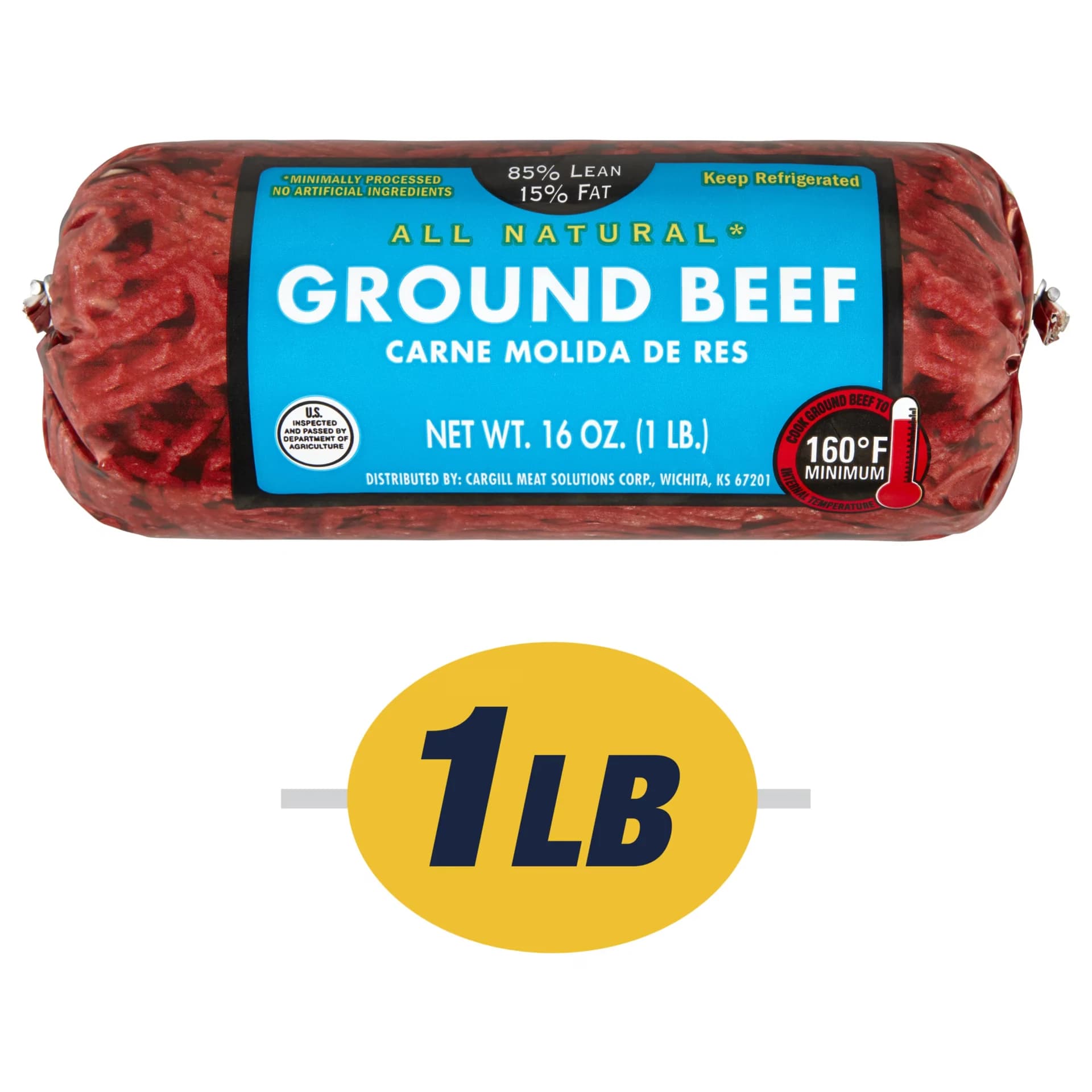85% Lean / 15% Fat Ground Beef, 1 lb Roll, Fresh, All Natural — product image 1
