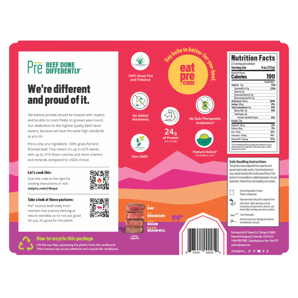 Pre® 100% Grass-Fed & Finished Beef Ribeye Steak — product image 3