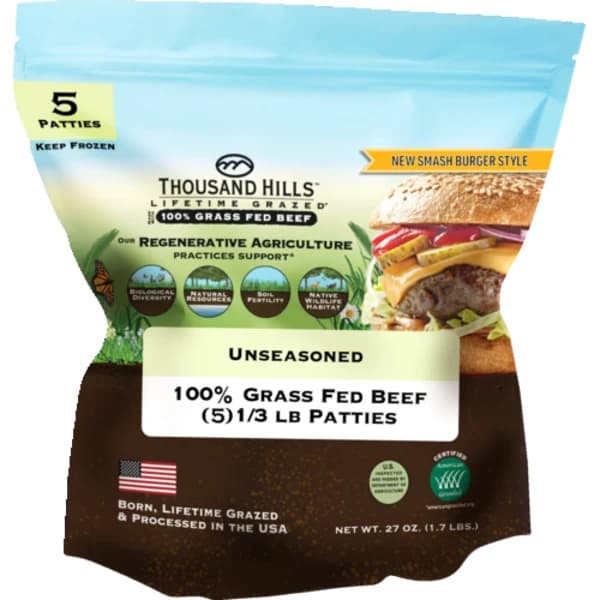 Thousand Hills Lifetime Grazed Unseasoned 100% Grass Fed Beef Patties 5 Pack — product image 1
