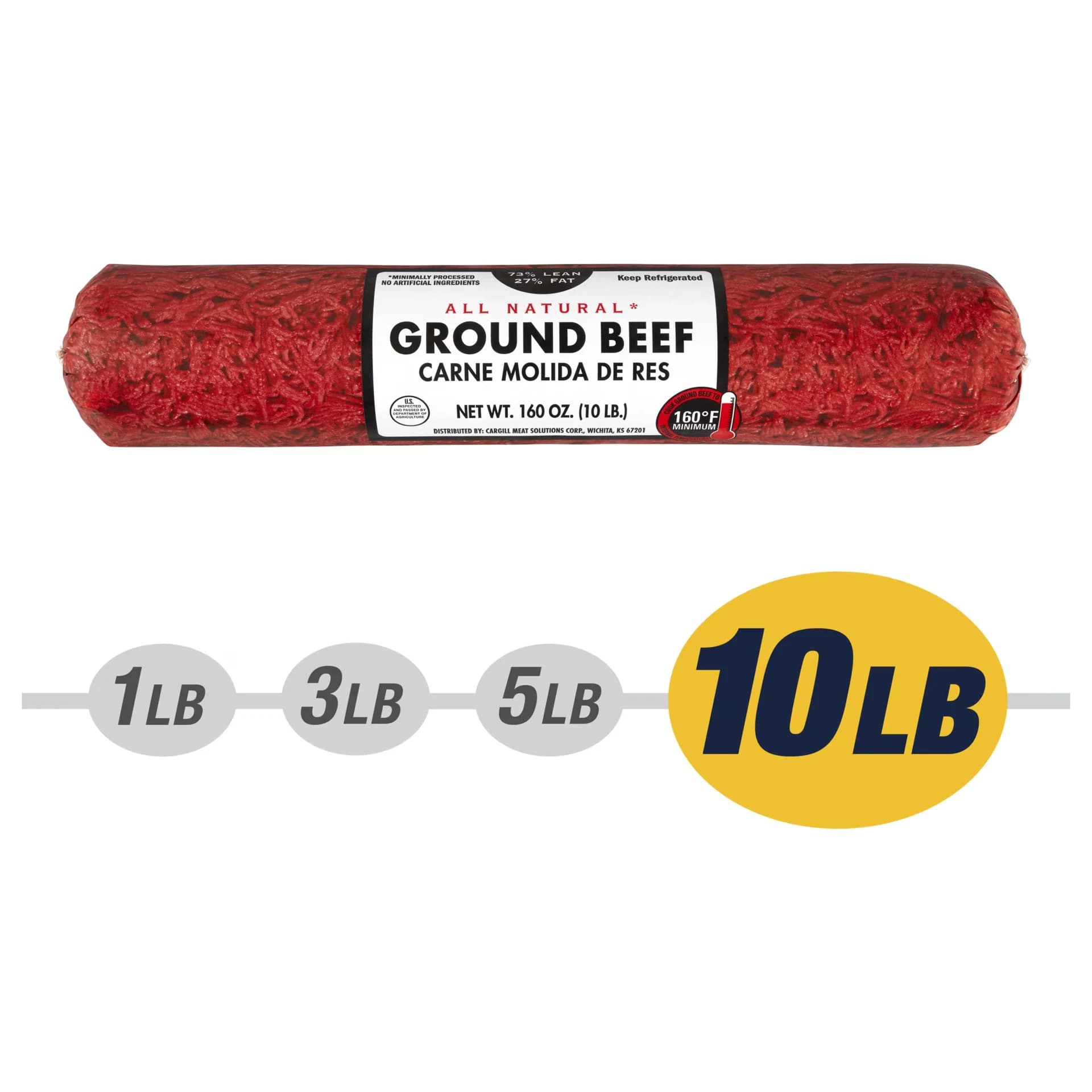 73% Lean / 27% Fat Ground Beef, 10 lb Roll, Fresh, All Natural* — product image 1