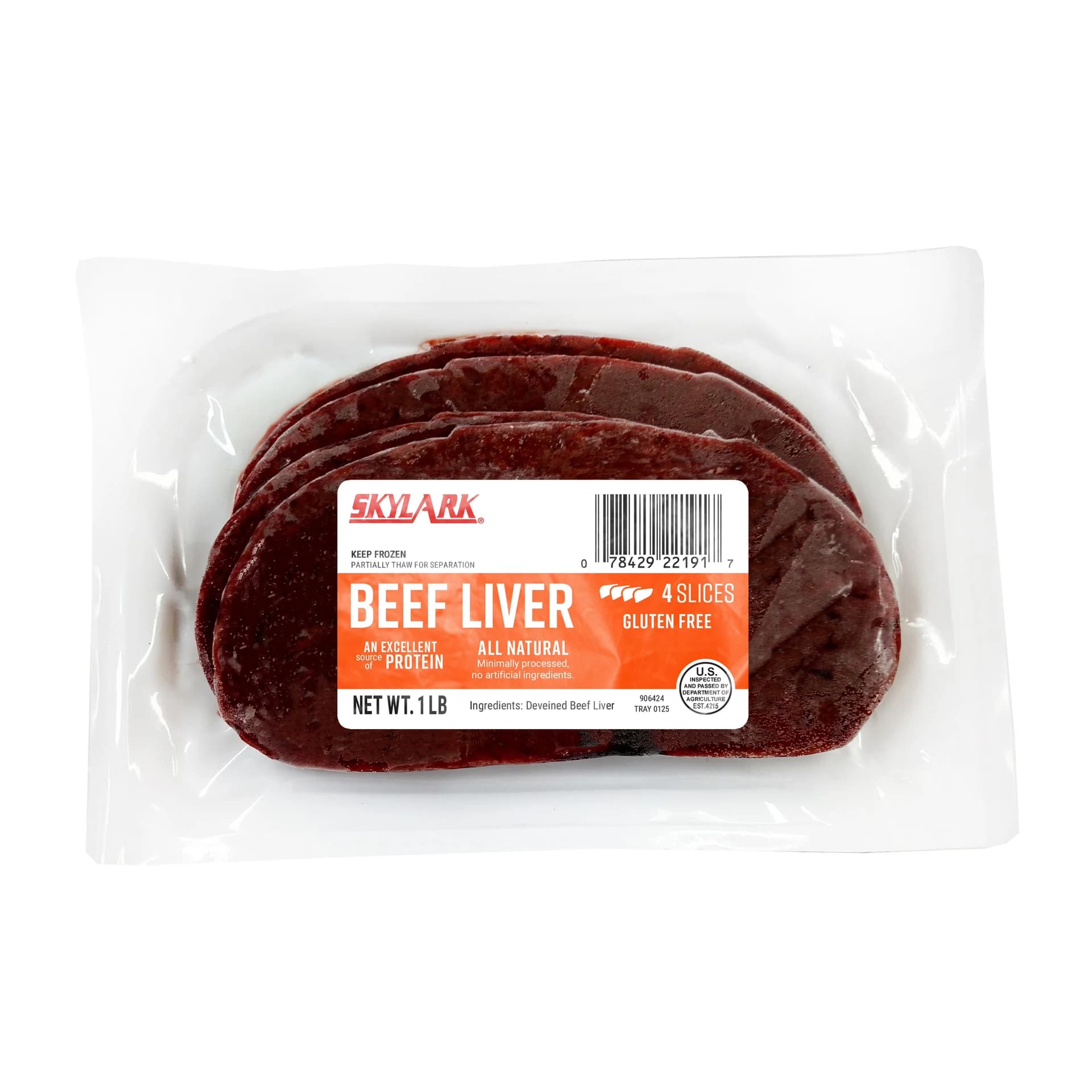 Skylark Frozen Beef Liver 4 Slices, 1 lb — product image 1