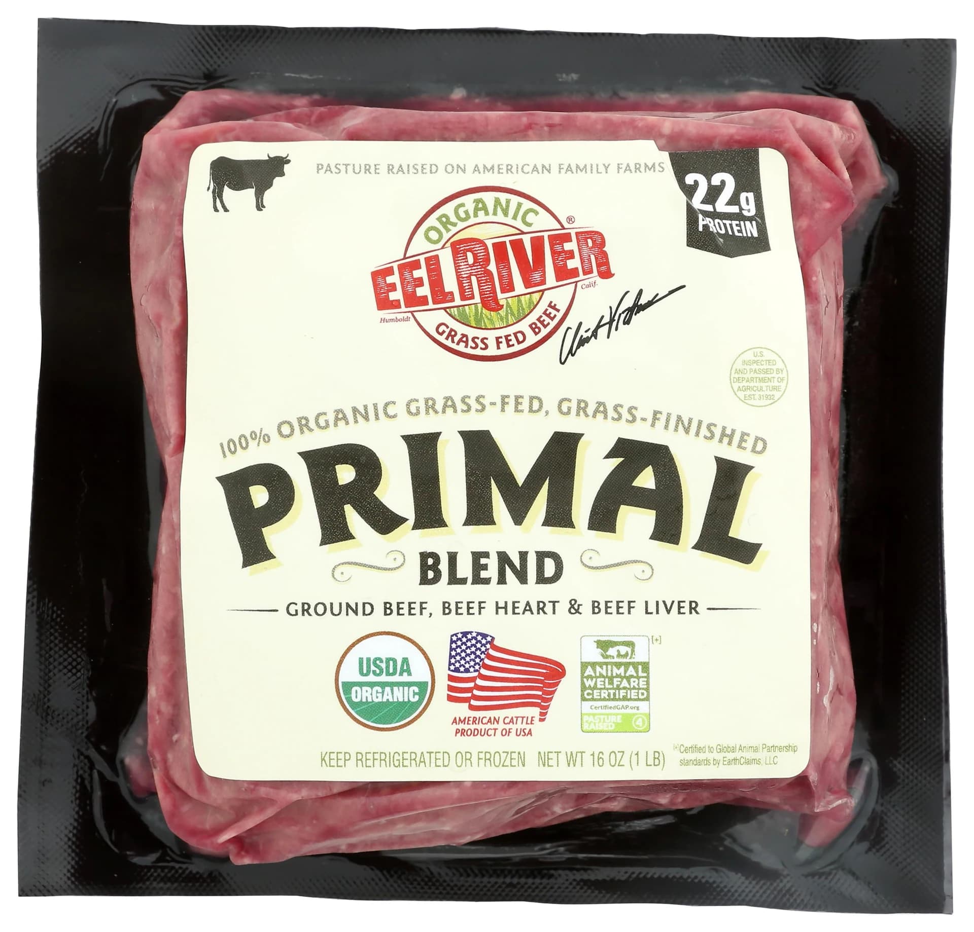Eel River Organic Primal Ground Beef Liver Heart Blend 16 oz — product image 1