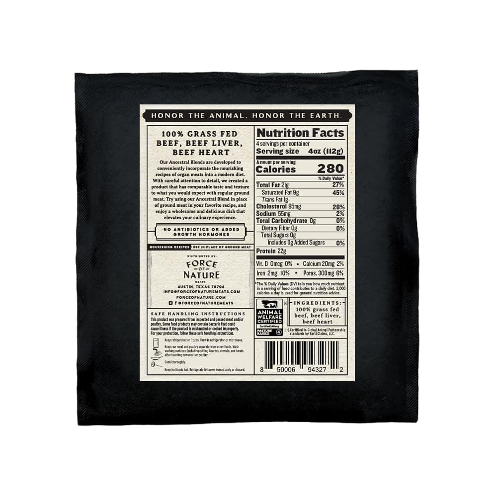 Force of Nature Meats 100% Grass-fed Ground Beef Ancestral Blend | Beef with Liver & Heart | Regenerative | 16oz — product image 2