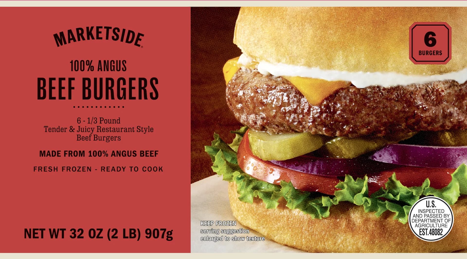 Marketside 100% Angus Beef Burgers, 6 Count, 2 lb (Frozen) — product image 1