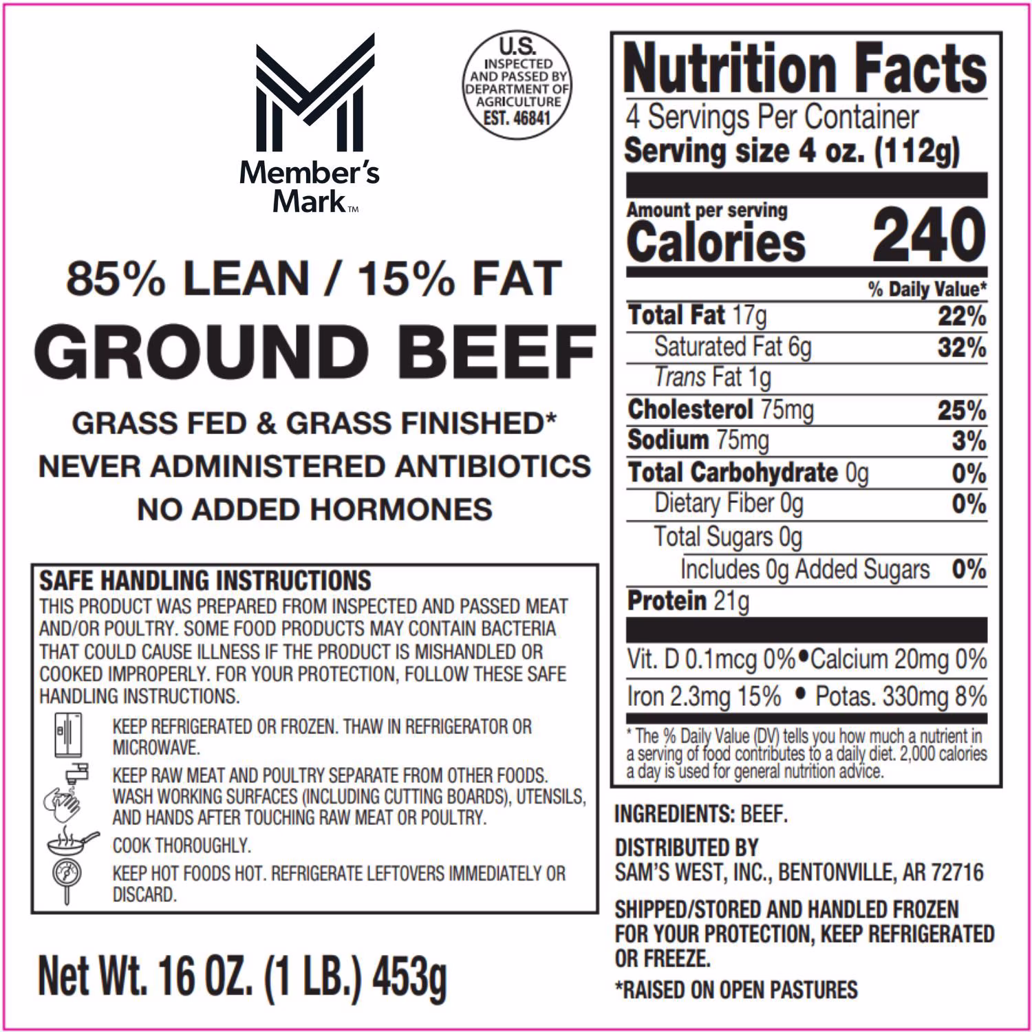 Member's Mark Premium mixed box — 100% grass-fed 85/15 ground beef, 2 x 1 lb — product image 1