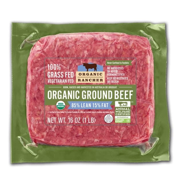 Organic Rancher, Organic Ground Beef 85% Lean/15% Fat, 100% Grass Fed & Grass Finished, USDA Organic, Pasture Raised Free Range, 1 lb — product image 1