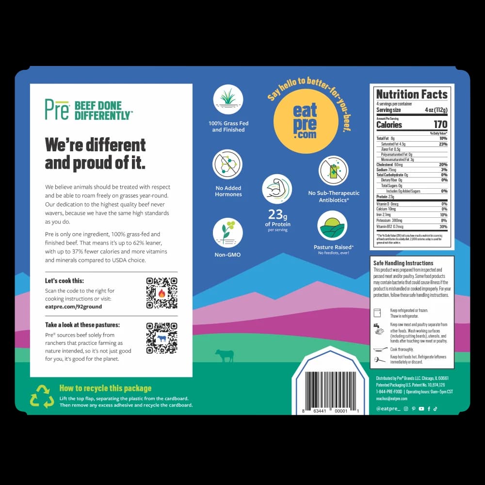 Pre® Grass Fed & Finished Ground Beef 92% Lean 8% Fat — product image 3