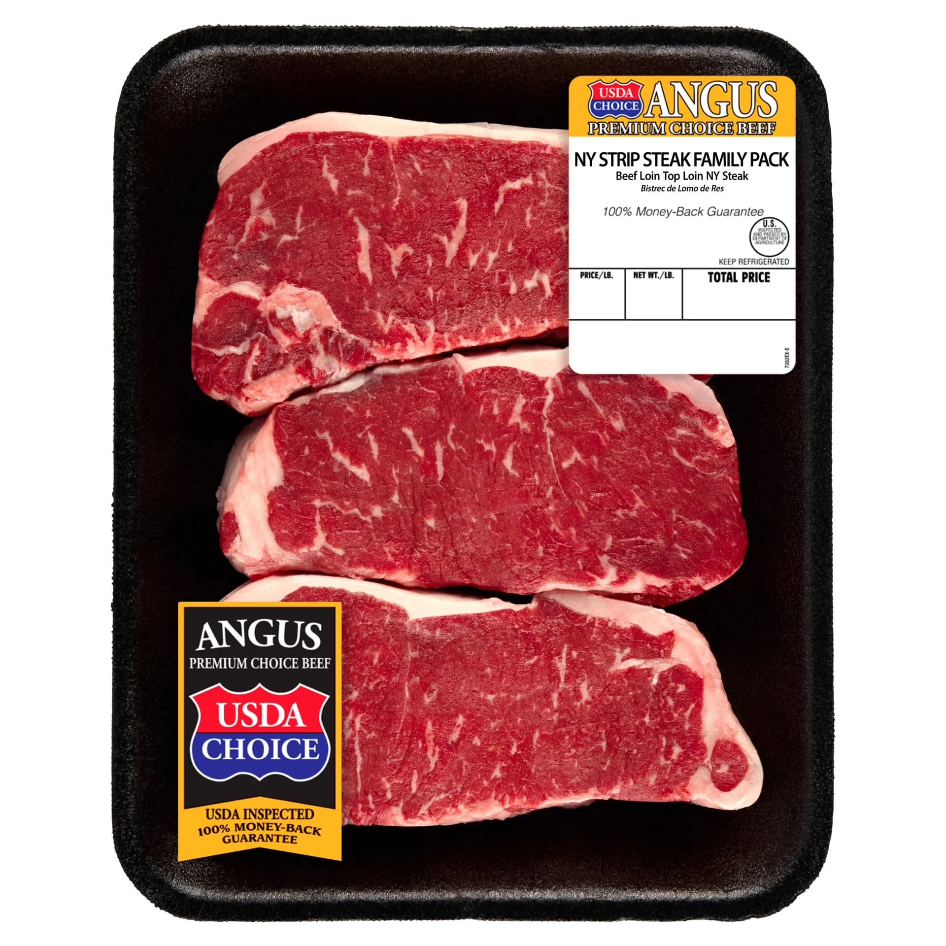 New York Strip Steak, Choice Angus Beef, 3 Per Tray, Family Pack, 1.53 - 3.33 lb — product image 1