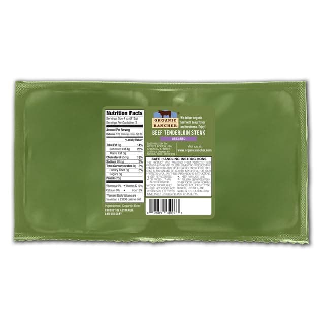 Organic Rancher, Organic Beef Tenderloin Steak (Filet Mignon), 100% Grass Fed & Grass Finished, USDA Organic, Pasture Raised Free Range, G.A.P. Step 4, 12 oz — product image 2