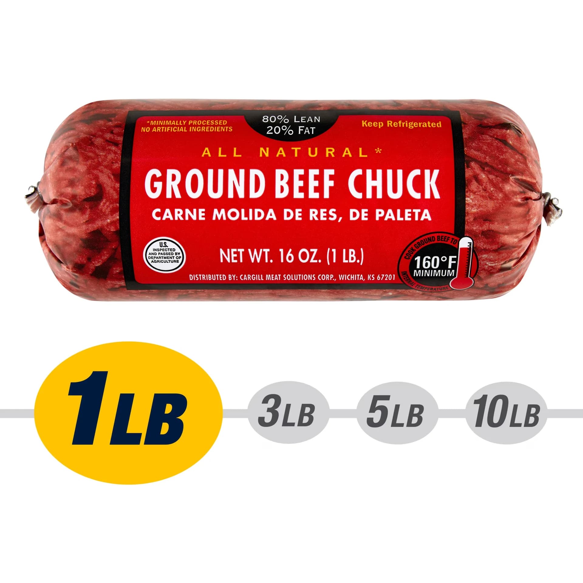80% Lean / 20% Fat Ground Beef Chuck, 1 lb Roll, Fresh, All Natural* — product image 1