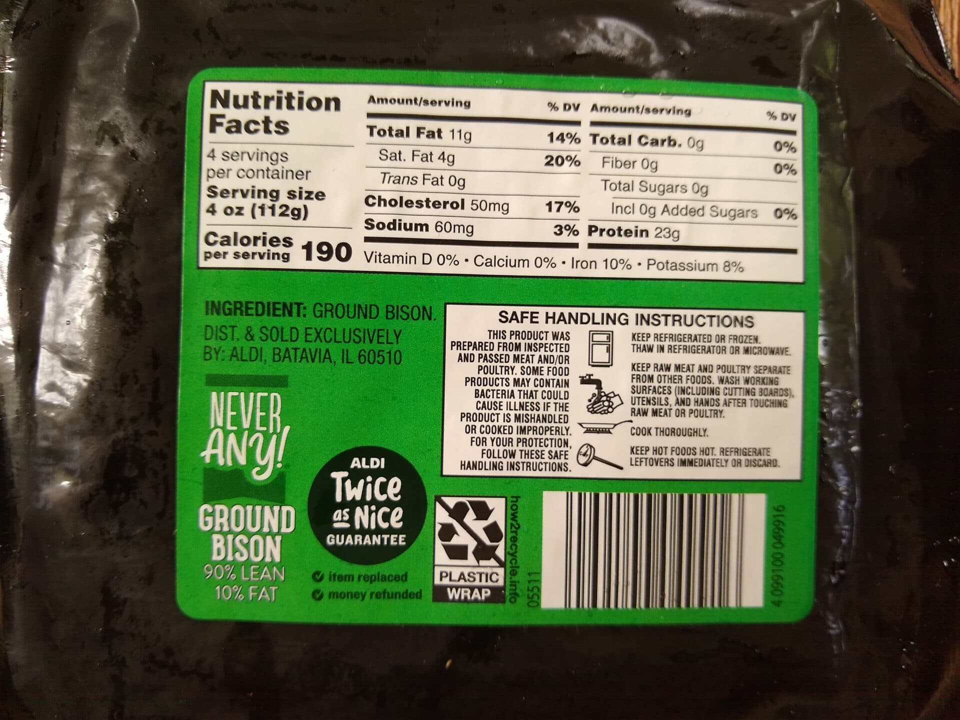 Never Any! Ground Bison 90% Lean, 1 lb — product image 2