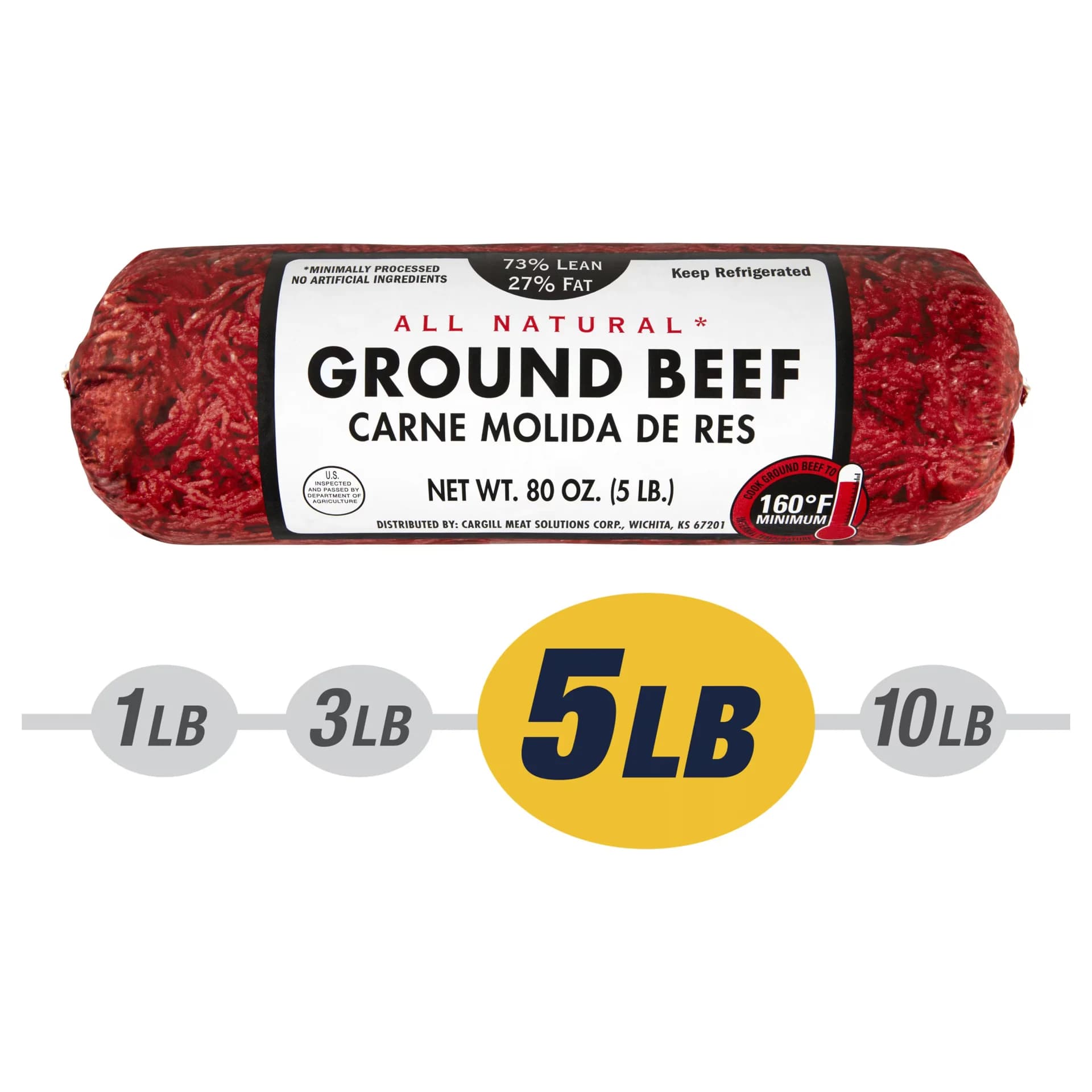 73% Lean / 27% Fat Ground Beef, 5 lb Roll, Fresh, All Natural* — product image 1