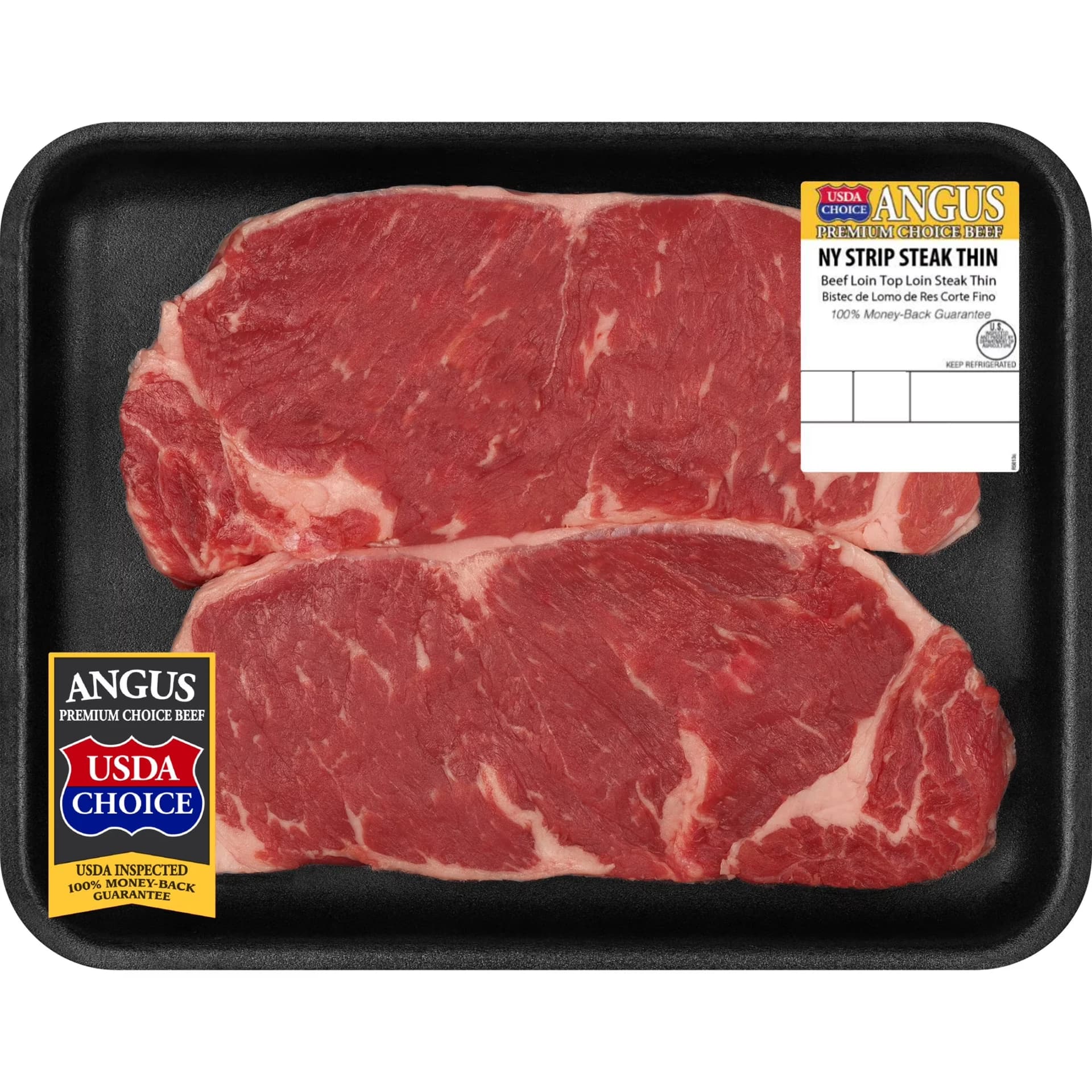 Beef Choice Angus New York Strip Steak Thin, 0.54 - 1.2 lb Tray — product image 1