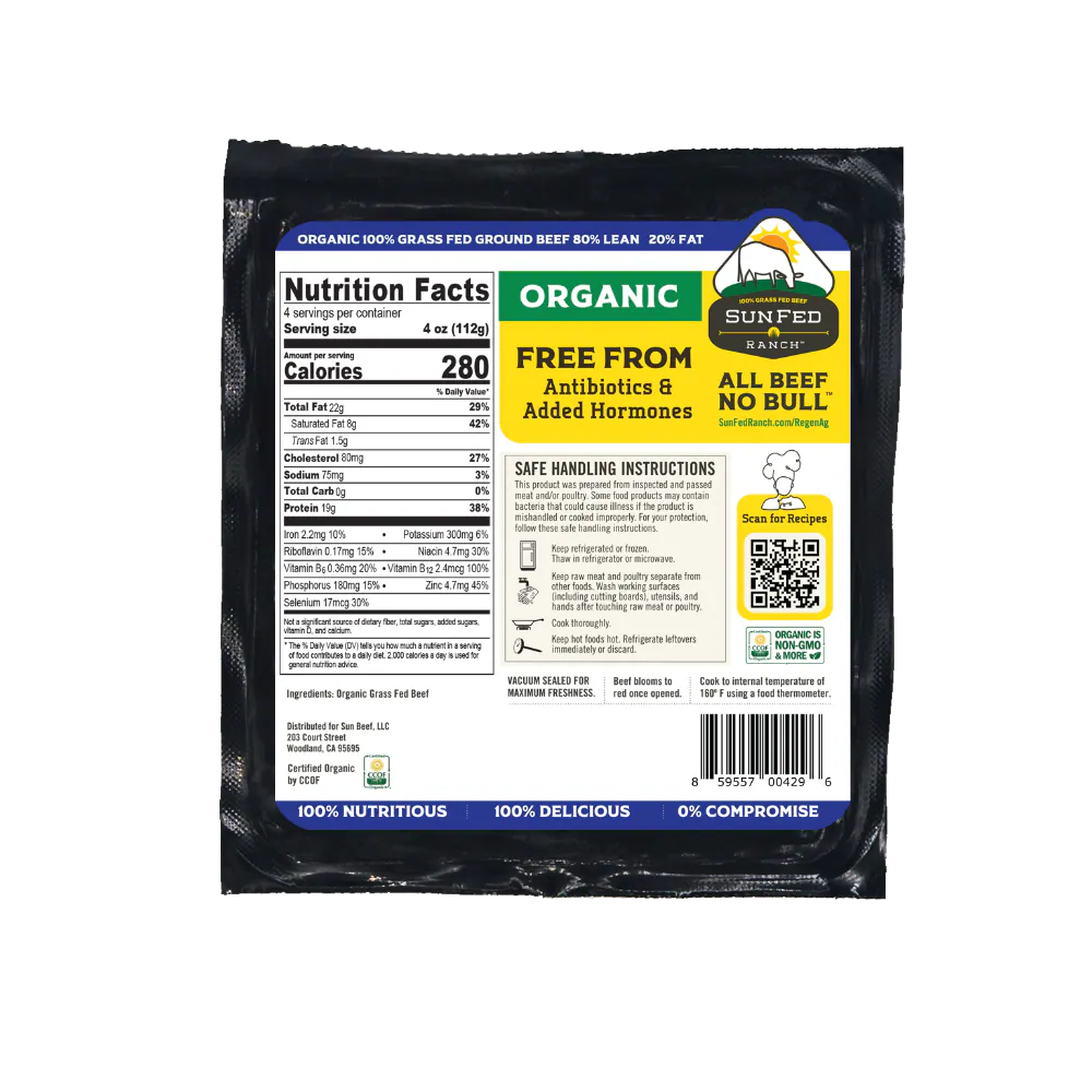 SunFed Ranch® 100% Grass Fed Organic Ground Beef Brick — product image 3