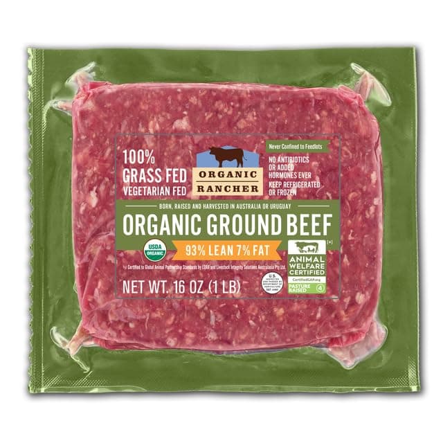 Organic Rancher, Organic Ground Beef 93% Lean/7% Fat, 100% Grass Fed & Grass Finished, USDA Organic, Pasture Raised Free Range, 16 oz — product image 1