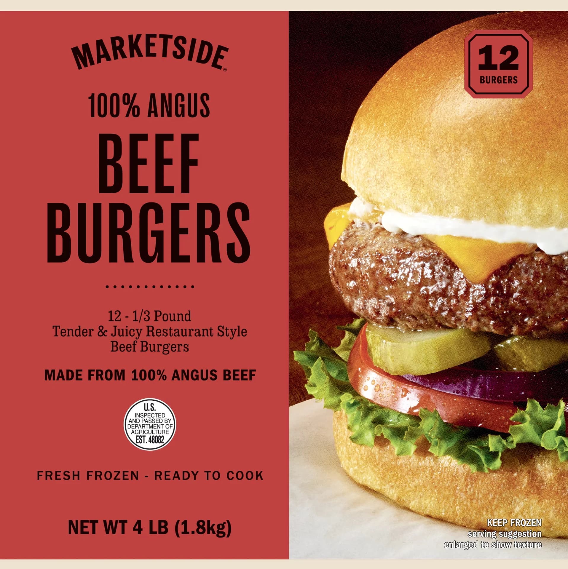 Marketside 100% Angus Beef Burgers, 4 lb, 12 Count (Frozen) — product image 1