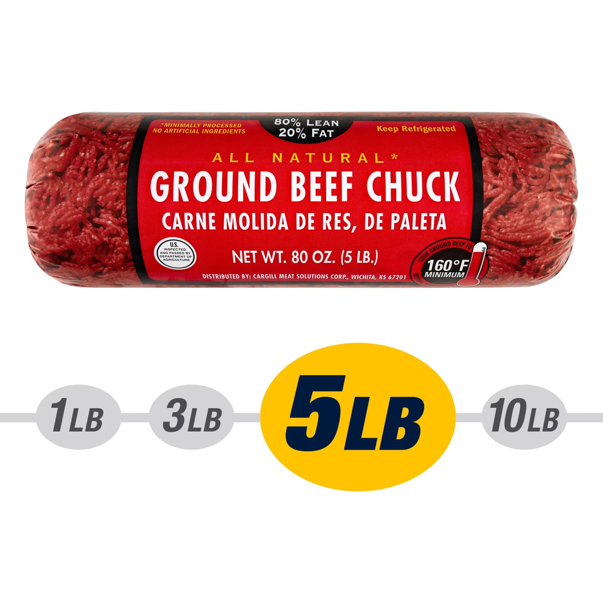 80% Lean / 20% Fat Ground Beef Chuck, 5 lb Roll, Fresh, All Natural* — product image 1